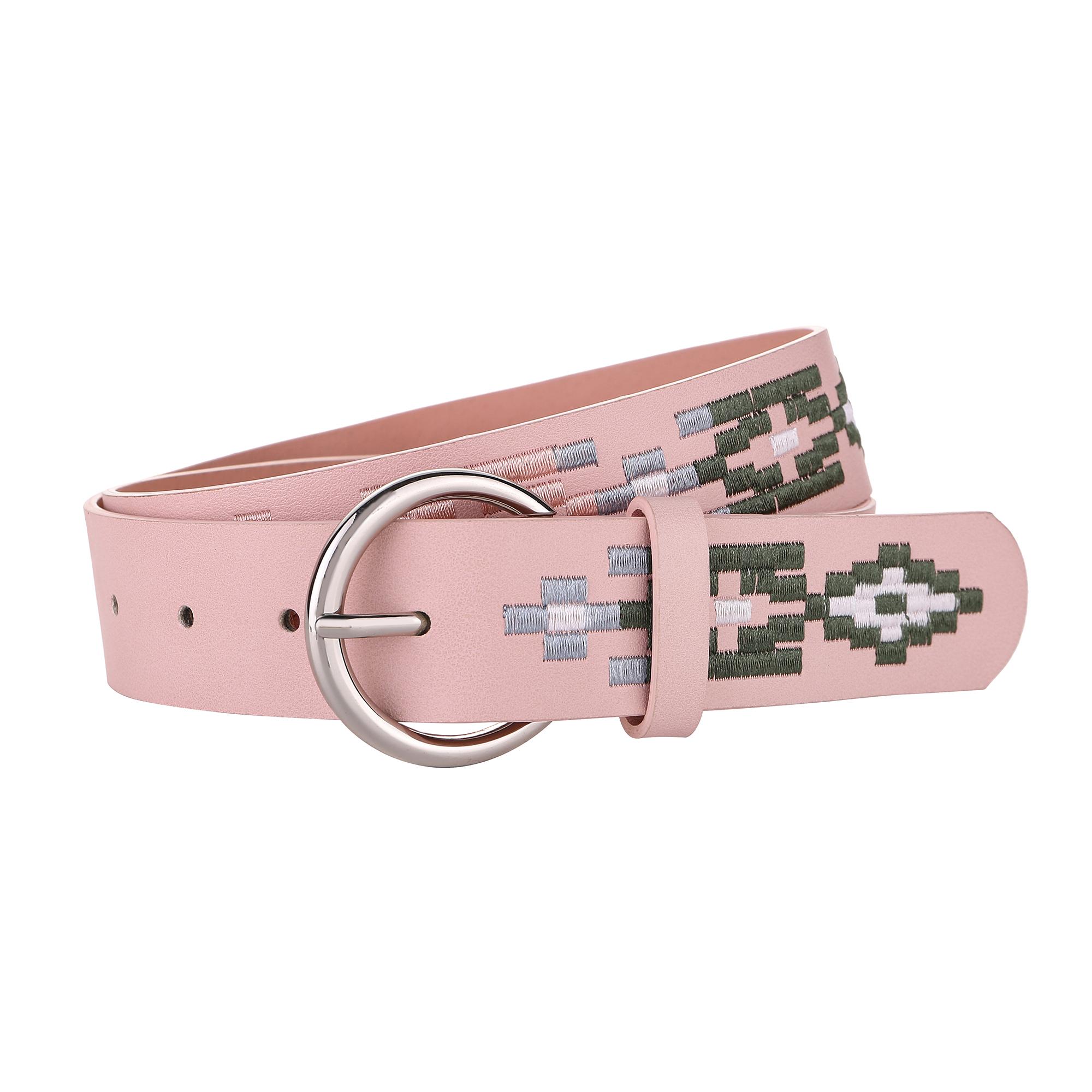 Womens Pink Embroidered Belt