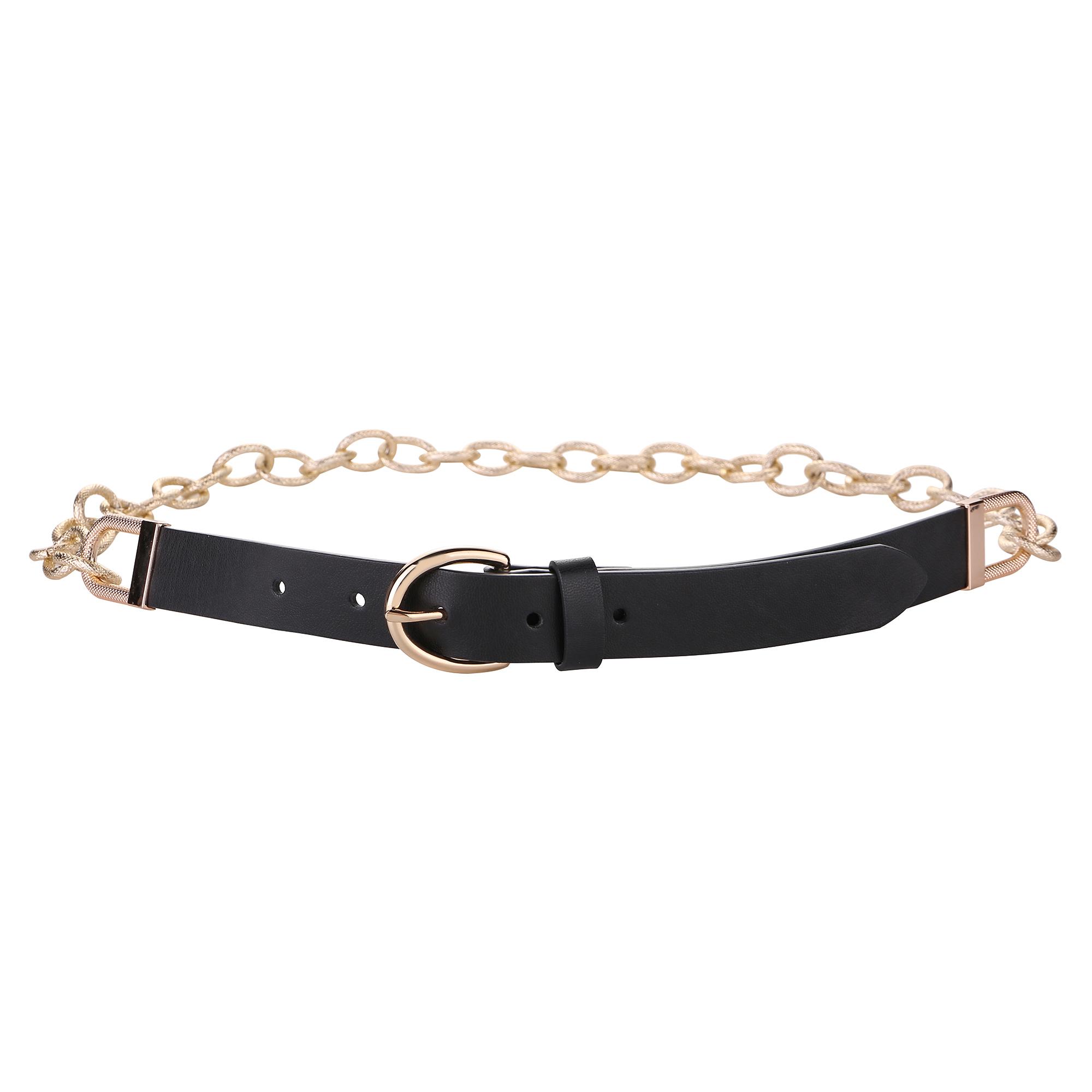 Womens Gold Chain PU Leather Waist Belt